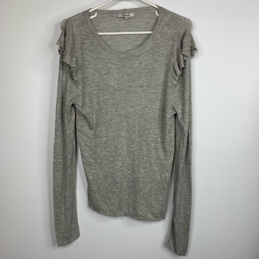 Madewell Knit Top L Heather Gray Semi sheer
